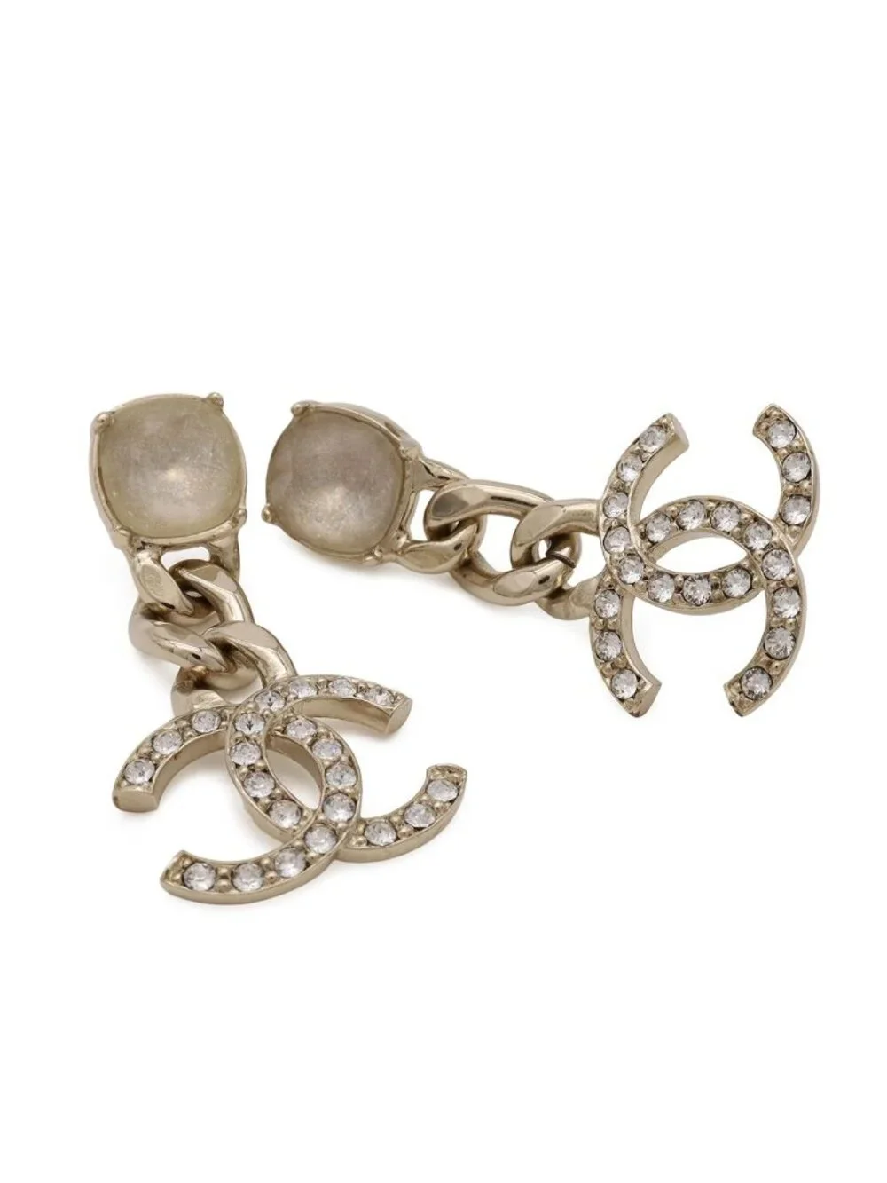 Chanel CC Logo Chain Swing Earrings Crystal Rhinestone Gold